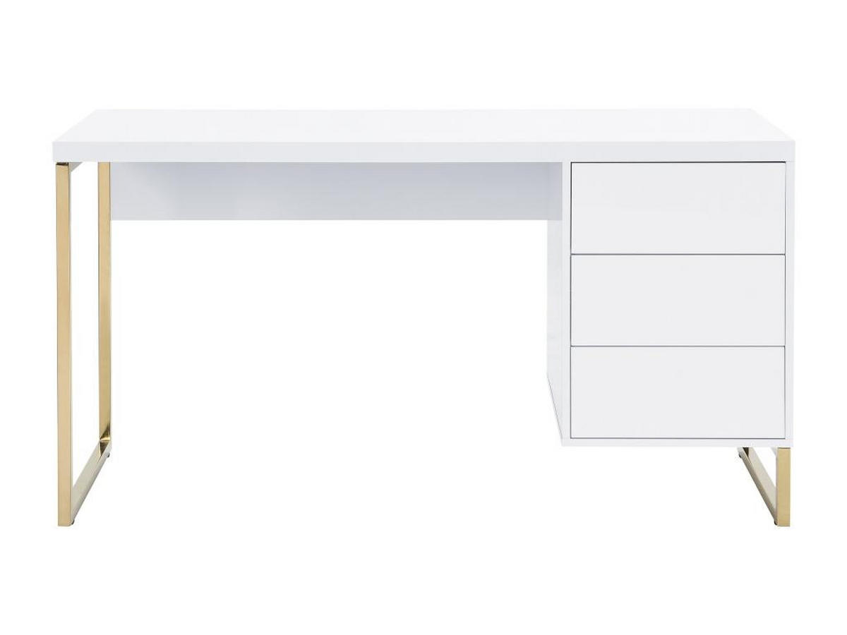SCHREIBTISCH mit 3 Schubladen - MDF lackiert & Metall - Weiß & Goldfarben - TIMFIA - Weiß, Holz (140/60/75cm) - Pascal Morabito