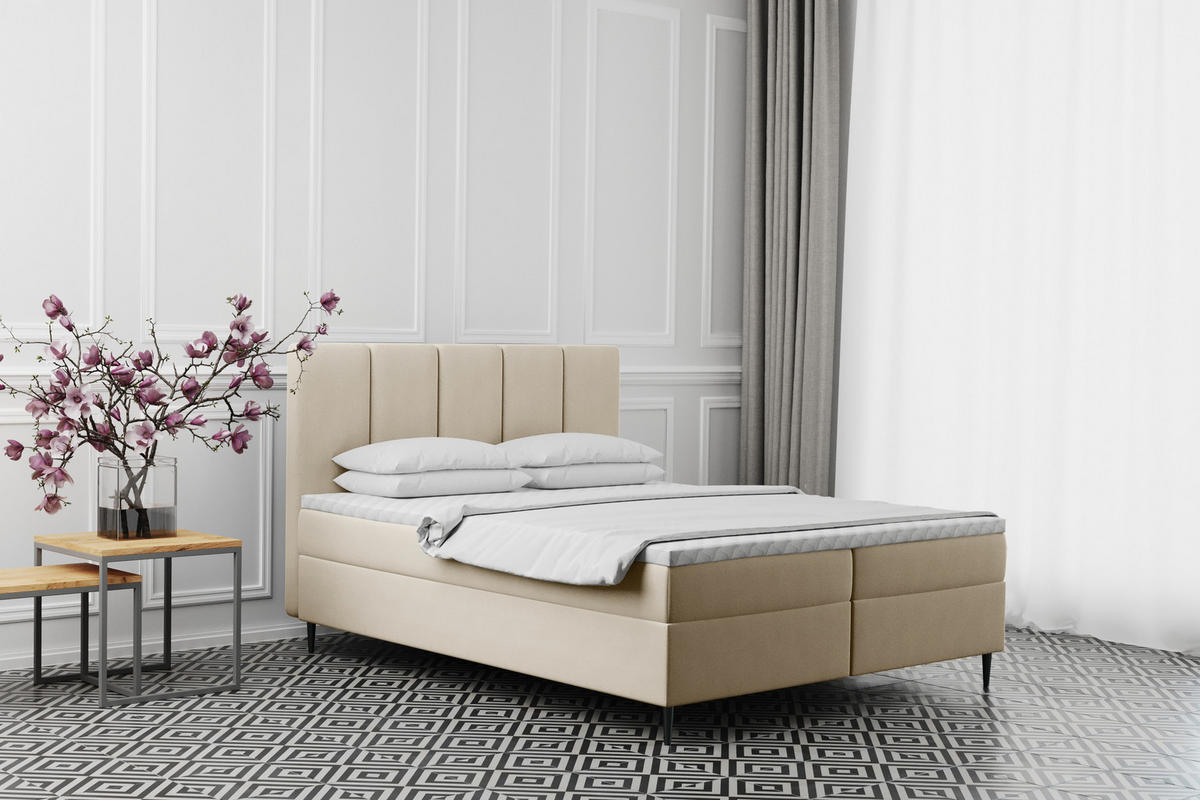 BOXBETT Mit Bettkasten Matratze ADEL Stoff Monolith Beige 120x200 cm H3-Bonell - Beige, Holz/Textil (120/200cm) - Kaiser Möbel