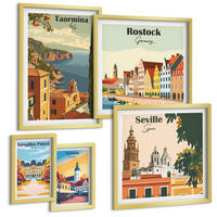BILDER SET 5er Set - 50x50 cm & 20x30 cm & 40x60 cm Goldrahmen - Retro-Stadtgrafiken - Goldfarben, Kunststoff (40/60cm) - TULUP