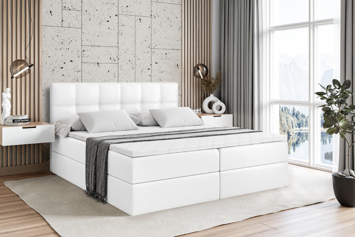 BOXBETT mit Matratze H3 und Lattenrost - MARCE - 160 x 200 cm - Weiß - Weiß Hochglanz, Holzwerkstoff (160/200cm) - ALTDECOR