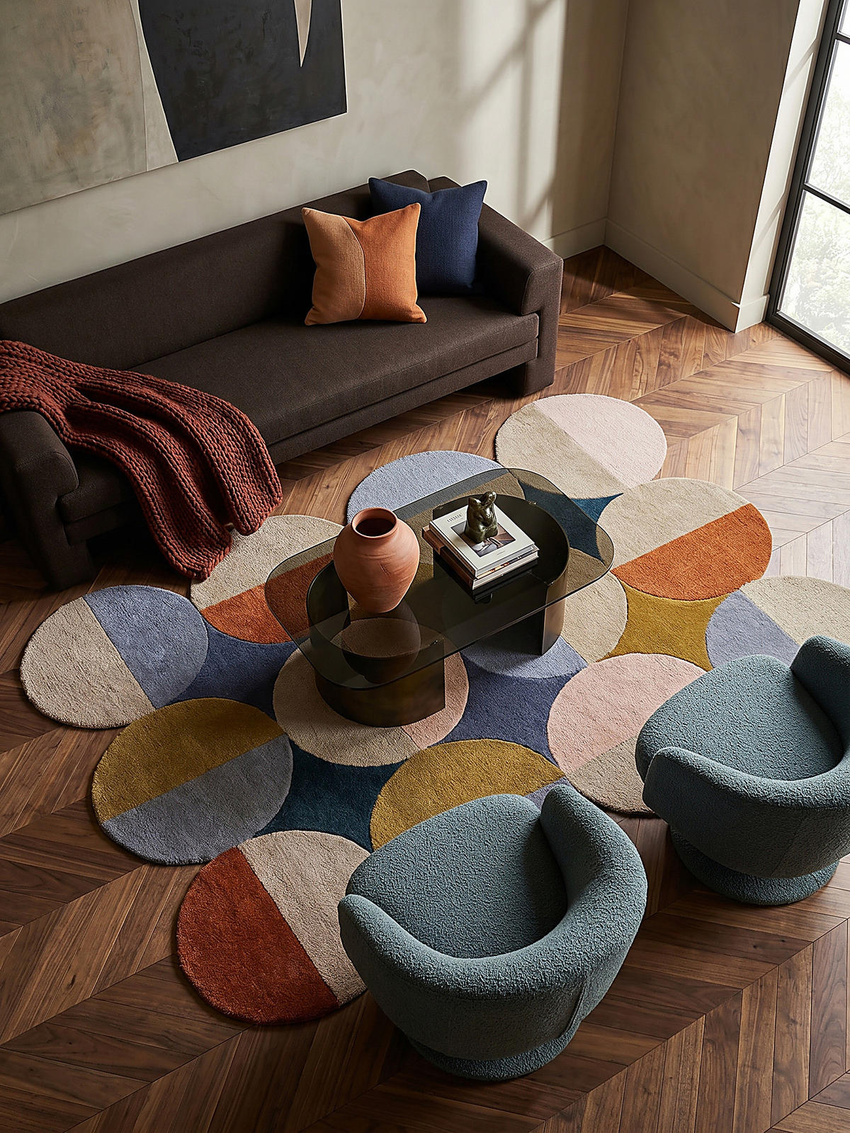 WOLLTEPPICH Kreis Wellenform, Wohnzimmer Multicolor Rechteckig 160x230 - Multicolor, Textil (230/160cm) - KADIMA DESIGN