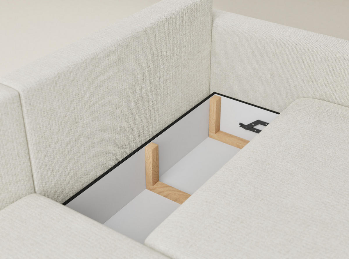 ECKSOFA MIT SCHLAFFUNKTION Leon Creme Chenille-Stoff - Creme/Schwarz, Holz/Holzwerkstoff (148/239cm) - Maison de Reve