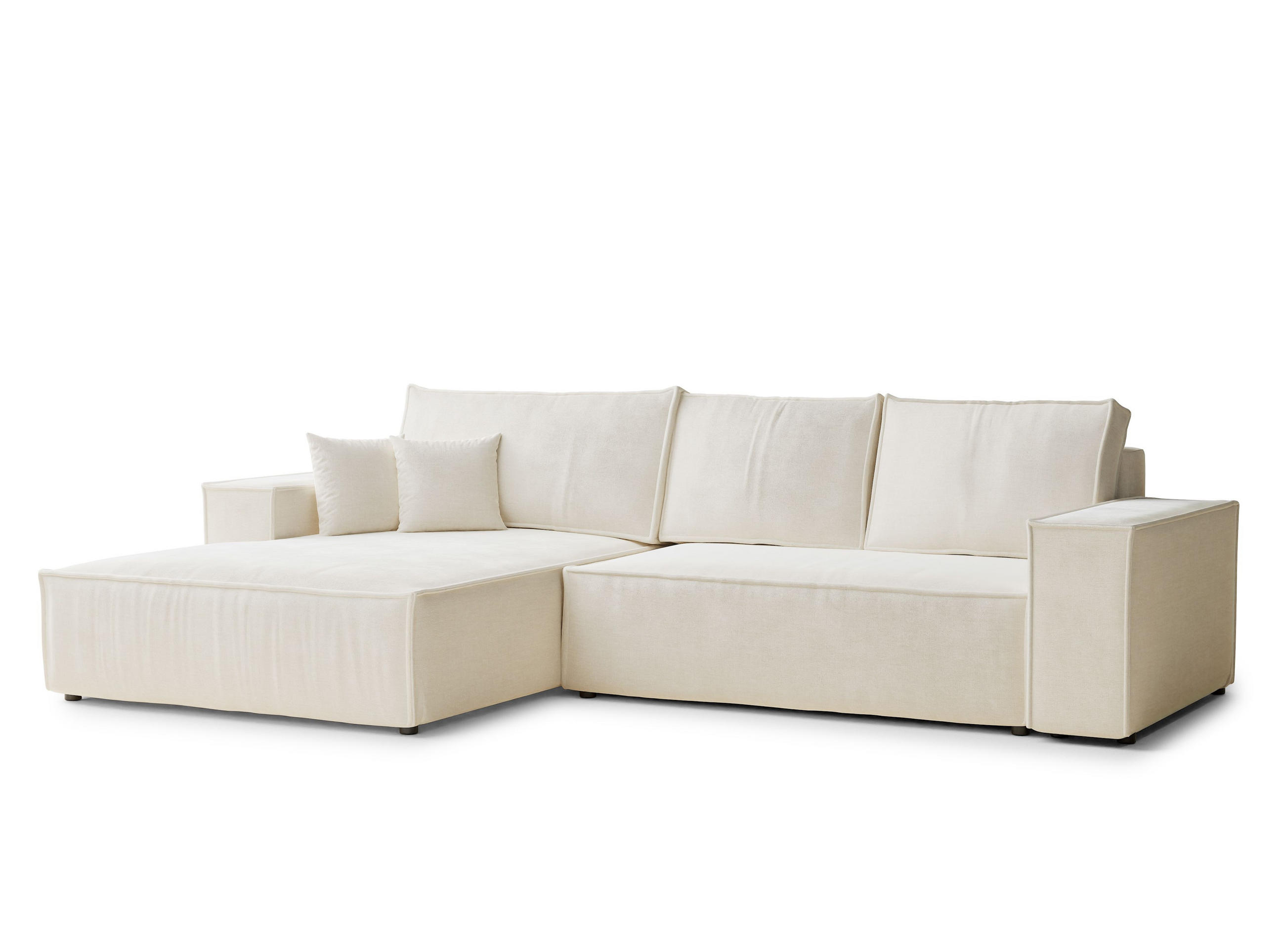 ECKSOFA Maze Creme Chenille-Stoff - Links Seite - Creme/Schwarz, Holz/Holzwerkstoff (185/294cm) - Maison de Reve