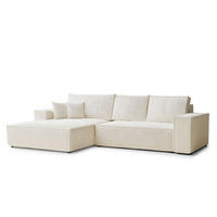 ECKSOFA Maze Creme Chenille-Stoff - Links Seite - Creme/Schwarz, Holz/Holzwerkstoff (185/294cm) - Maison de Reve