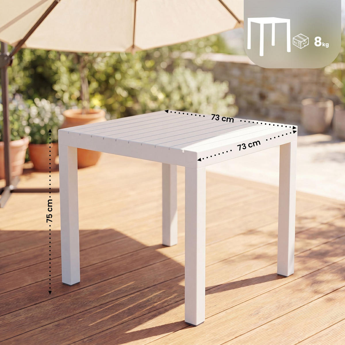 GARTENTISCH eckig 73/73/75 cm Kunststoff Weiß - Weiß, Kunststoff (73/73/75cm) - CLP
