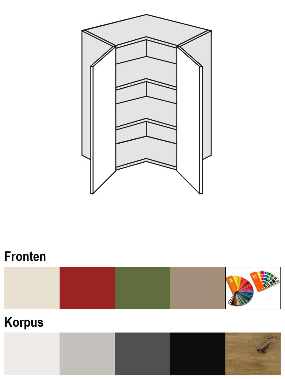 ECKHÄNGESCHRANK Brerra W12/60 Grau / RAL 6025 farngrün Matt 60 / 60 / 72cm - Grau/Grün, Holz/Holzwerkstoff (60/72/60cm) - Feldmann-Wohnen