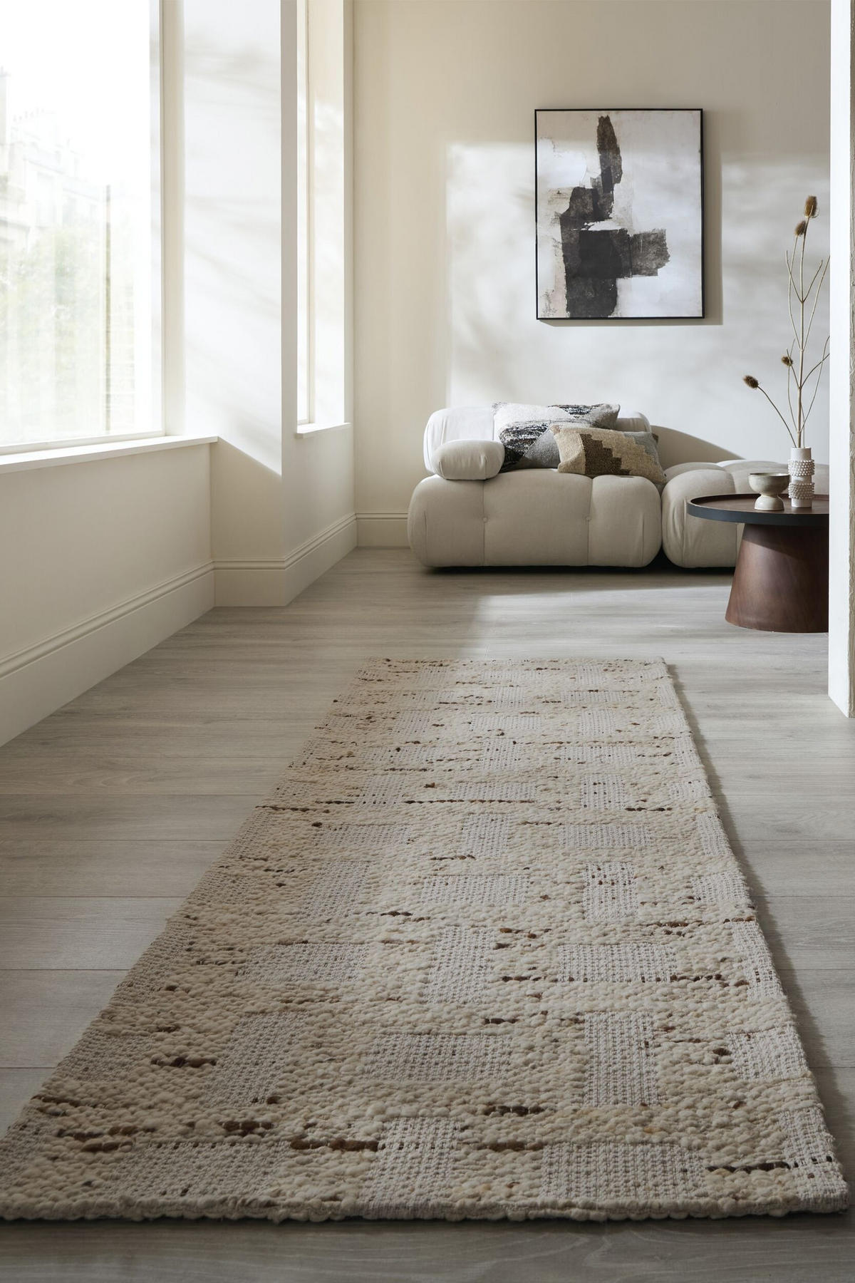 WOLLTEPPICH handgewebt ELIN, geometrisch, Natur, 80 x 300 cm - Beige, Textil (300/80cm) - KADIMA DESIGN