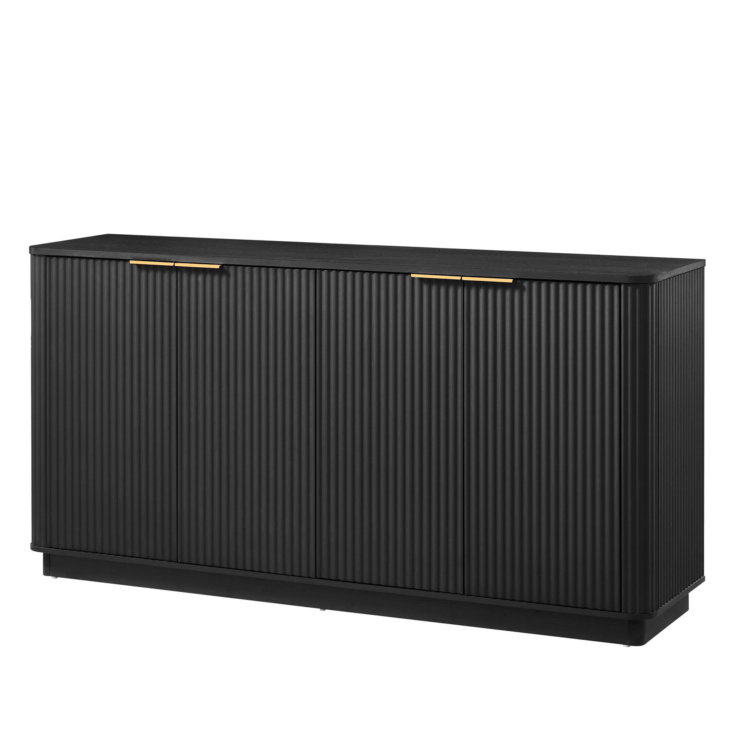 SIDEBOARD DE-38175 160/40/80 cm mit 4 Türen und Wellenform Schwarz - Schwarz, Holzwerkstoff (160/80/40cm) - ComfortXL