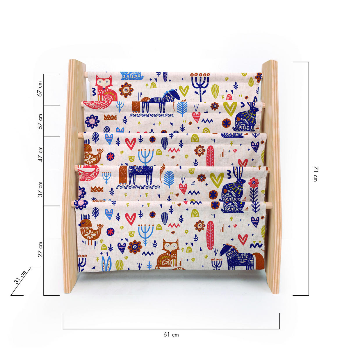 BÜCHERREGAL aus Kiefer-Sperrholz und nordischem Textil Montessori-Stil - Blau/Beige, Holz (31/71/61cm) - RNT By Really Nice Things