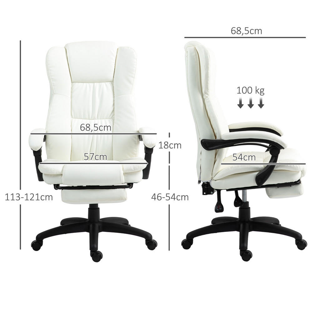 Thumbnail - Vinsetto Verstellbarer, Weiß, Kunststoff, 68.5x121x68.5 cm, Arbeitszimmer, Bürostühle, Drehstühle