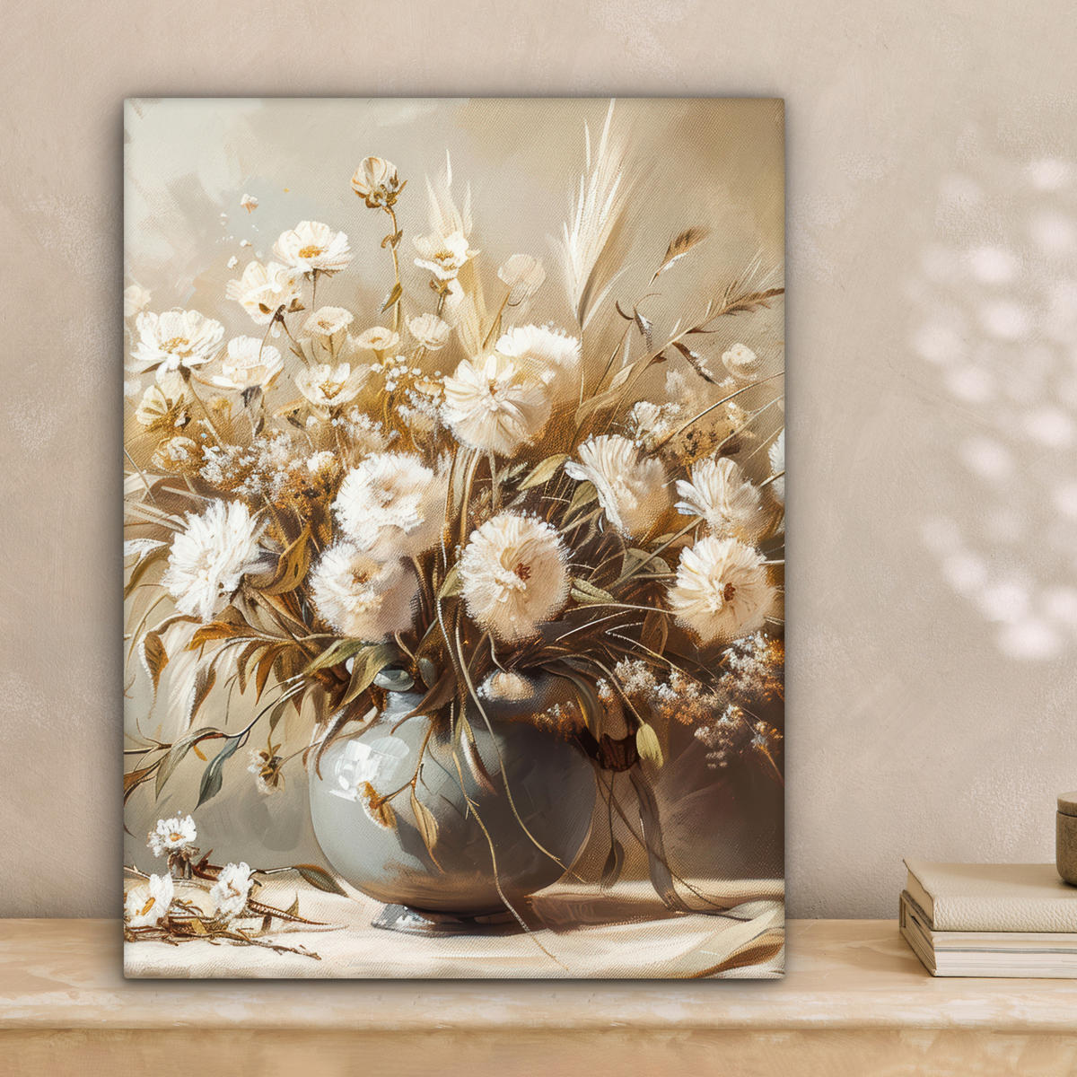 LEINWANDBILD Blumen - Vase - Stilleben - Beige 30x40 cm - Creme, Textil (30/40cm) - MuchoWow