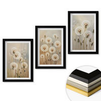 WANDBILDER 3er-Set - 20x30 cm Schwarzer Rahmen - Weiße Löwenzahnblüten auf hellem Hintergrund - Schwarz, Kunststoff (20/30cm) - ArtPrintCave