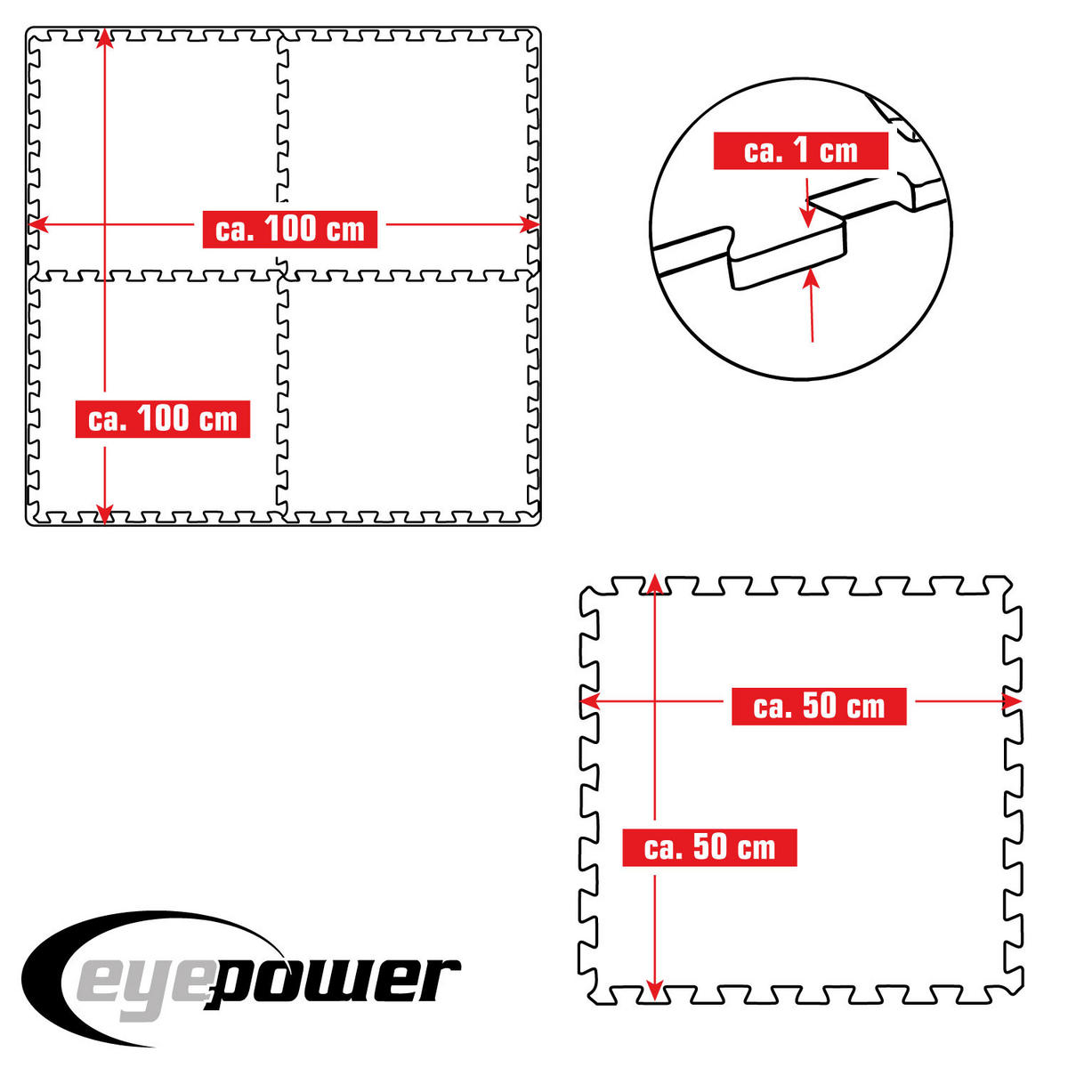 BODENSCHUTZMATTE 50x50x1 cm, Schwarz, 4er Set - Schwarz, Kunststoff (50/50cm) - eyepower
