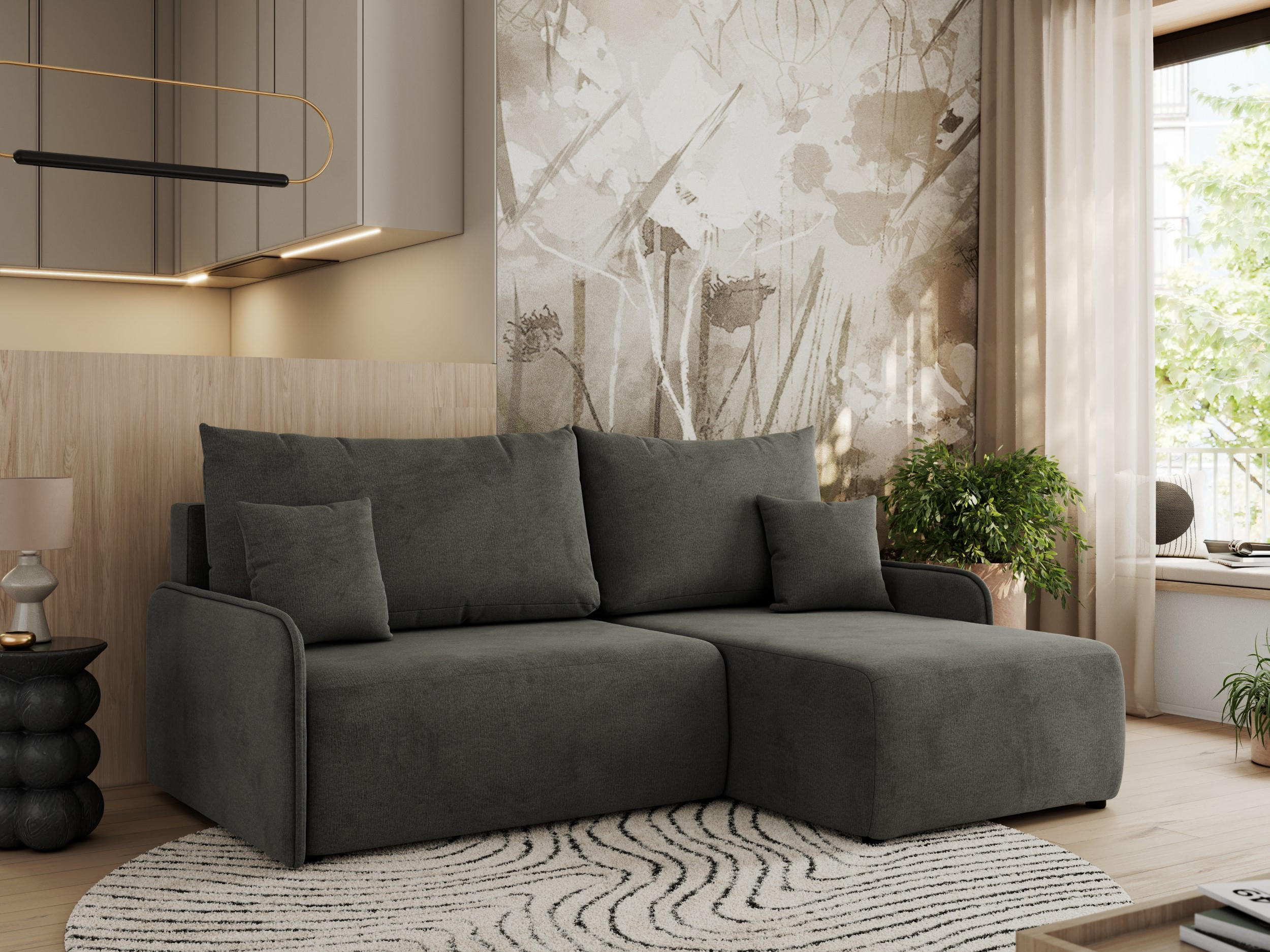 ECKSCHLAFSOFA ARPA L Dunkelgrau Velvet - rechts - Dunkelgrau/Schwarz, Kunststoff/Textil (150/198cm) - MKS