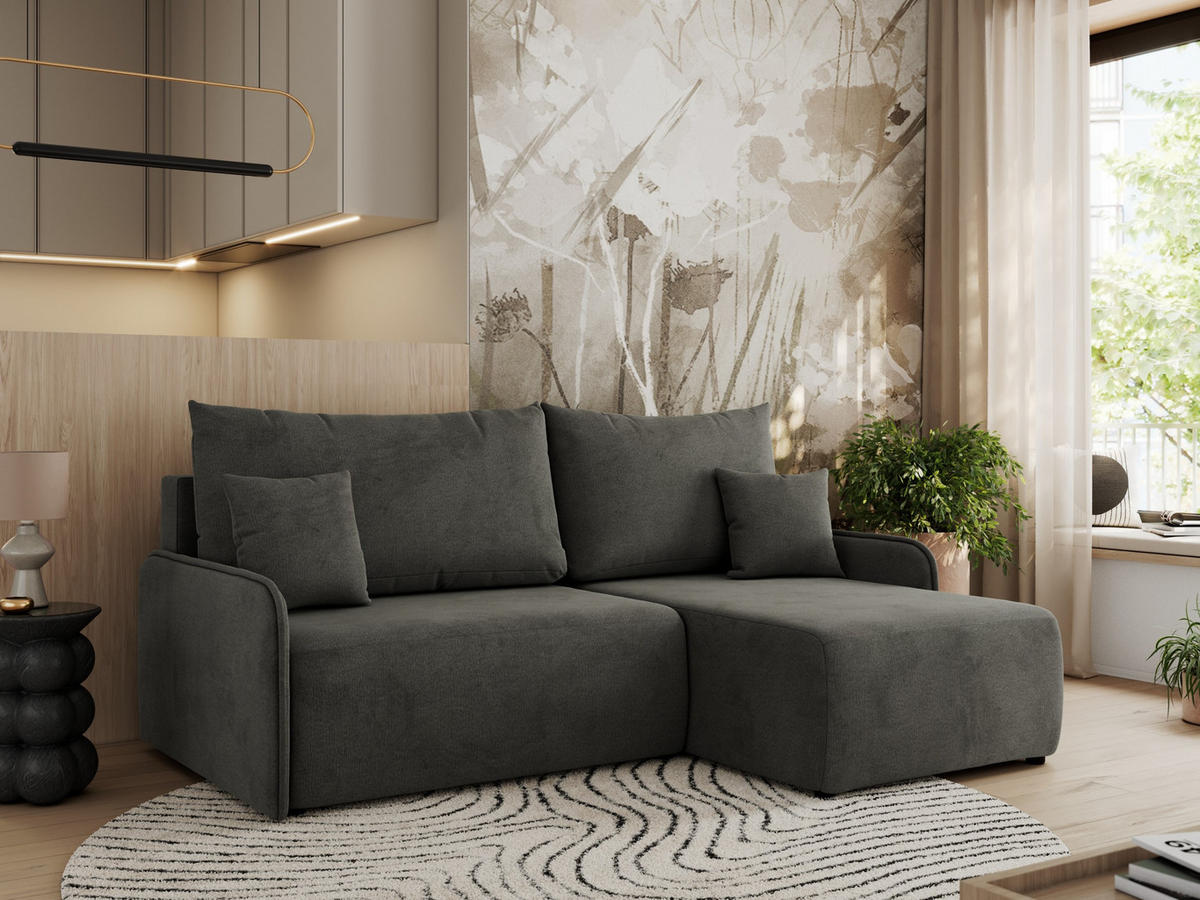 ECKSCHLAFSOFA ARPA L Dunkelgrau Velvet - rechts - Dunkelgrau/Schwarz, Kunststoff/Textil (150/198cm) - MKS