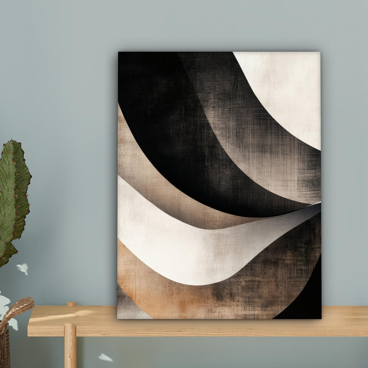 LEINWANDBILD Abstrakt - Wellen - Schwarz - Verwittert 30x40 cm - Trüffeleichefarben, Textil (30/40cm) - MuchoWow