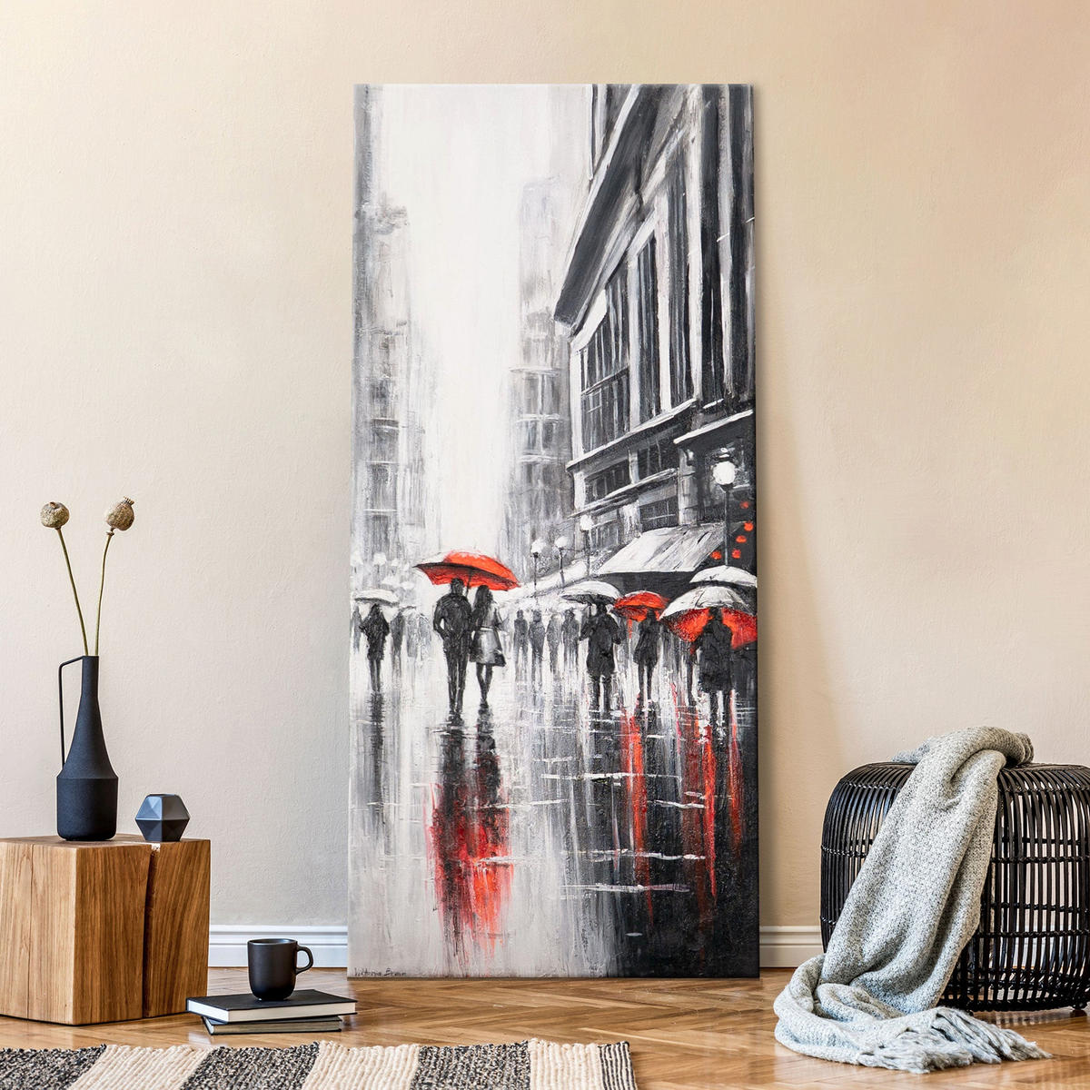 GEMÄLDE Scharlachrote Reflexionen auf Keilrahmen 115x50 cm - Multicolor, Holz (115/50cm) - YS-art gallery