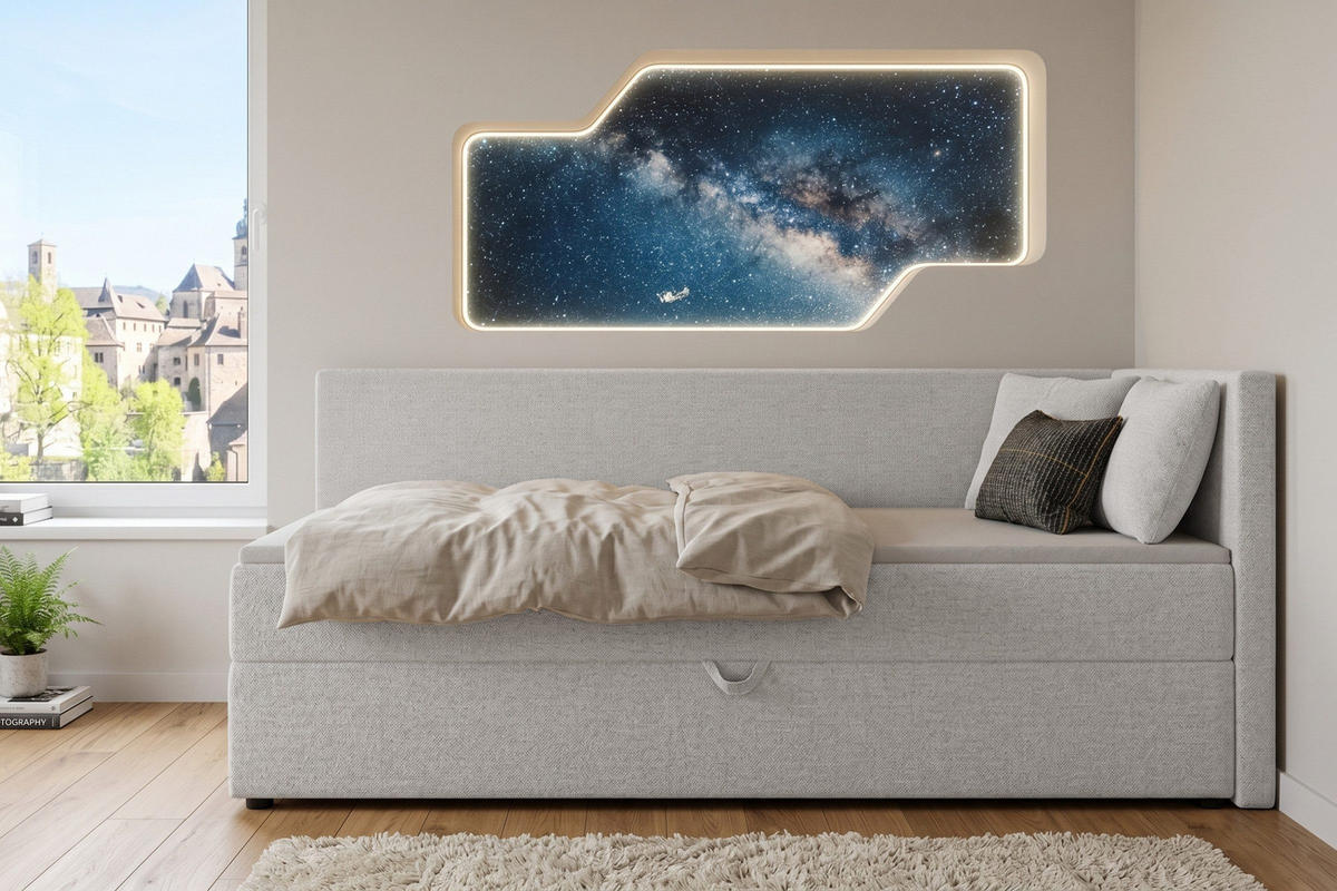 BOXBETT NEVY 100/200 in Stoff Grau H3 rechts - Grau, Holz/Holzwerkstoff (100/200cm) - Deine Möbel 24