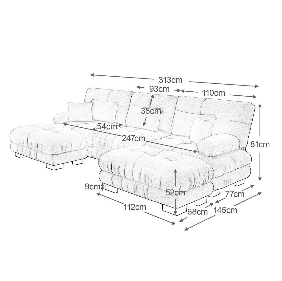 ECKSOFA mit beweglichen Ottomane, tiefem Sitz und Chenille-Bezug, Hellbraun - Cappuccino, Textil (313/145cm) - Redom