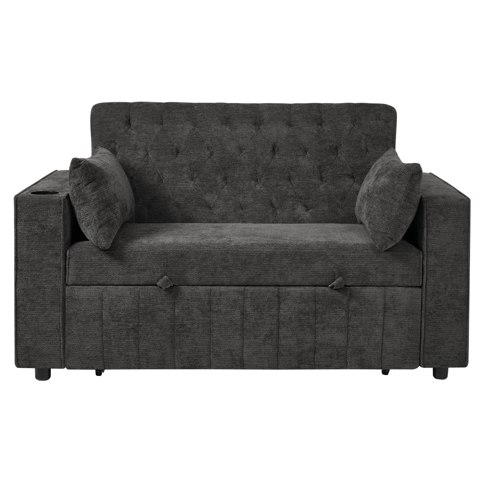 2-SITZER 140/137/84 cm Grau aus Chenille mit Schlaffunktion und USB-Ladeanschluss - Grau, Textil (137/84/140cm) - OKMYHOME