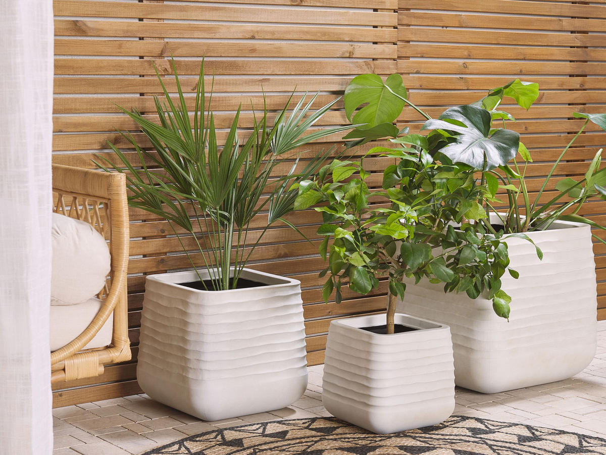 BLUMENTOPF weiß quadratisch 38/38/37 cm Parikia - Weiß, Naturmaterialien (37cm) - Beliani
