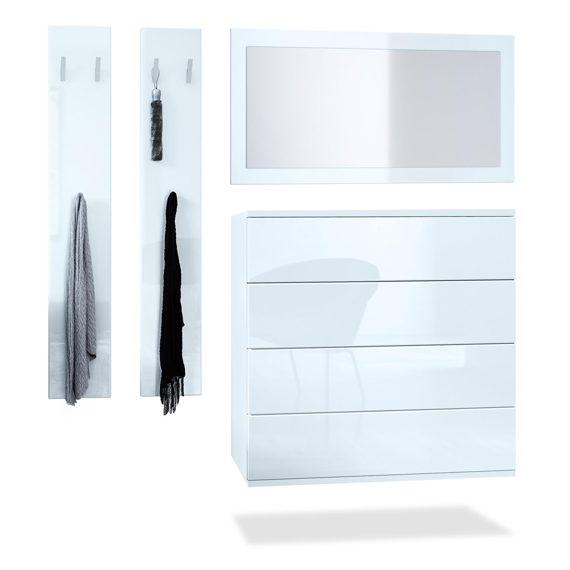 GARDEROBE Horizon Weiß Hochglanz - Weiß Hochglanz, Holzwerkstoff (142/146/35cm) - Vladon