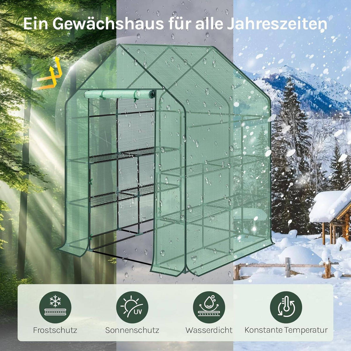 FOLIENGEWÄCHSHAUS, Metallgestell, 143 x 195 x 143 cm - Grün, Textil/Metall (143/195/143cm) - Woltu