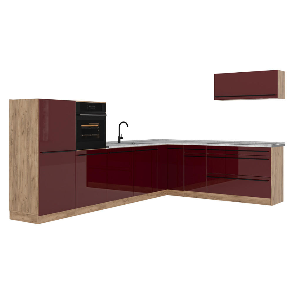Vicco Eckküche Rot, Eiche 327x143x60 cm
