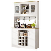 KÜCHENBUFFET aus Spanplatte 106x39x175 cm Weiß und Naturholzfarbe mit Glastüren, Weinregal und Hakenleiste - Weiß, Holzwerkstoff (106/175/39cm) - IVMEU