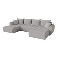 SEDACÍ SOUPRAVA DO U s funkcí spaní a úložným prostorem TOKO-U 378x194x86 světle šedá bouclé - černá/stříbrná, kompozitní dřevo/textil (378/86/194cm) - ALTDECOR