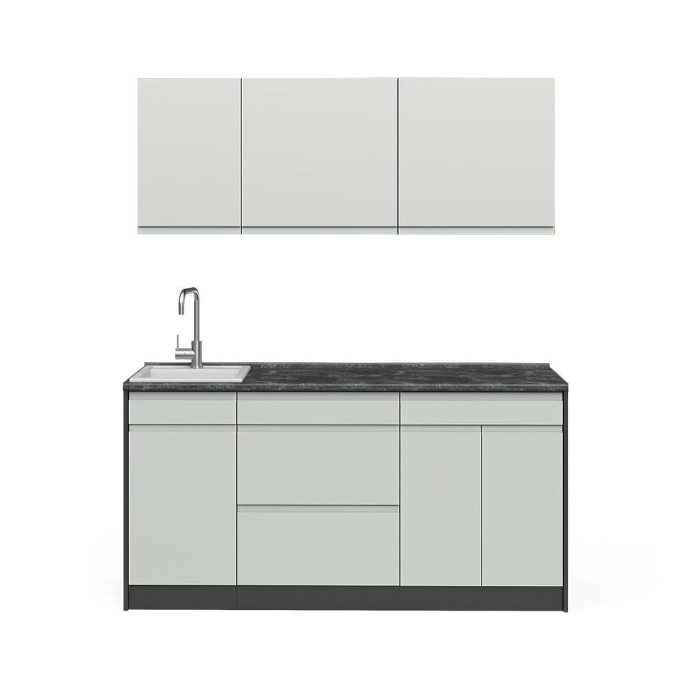SINGLEKÜCHE R-Line, Pastellgrün/Anthrazit, 160 cm Arbeitsplatte Satin - Pastellgrün/Anthrazit, Holzwerkstoff (160/81.6/60cm) - Vicco