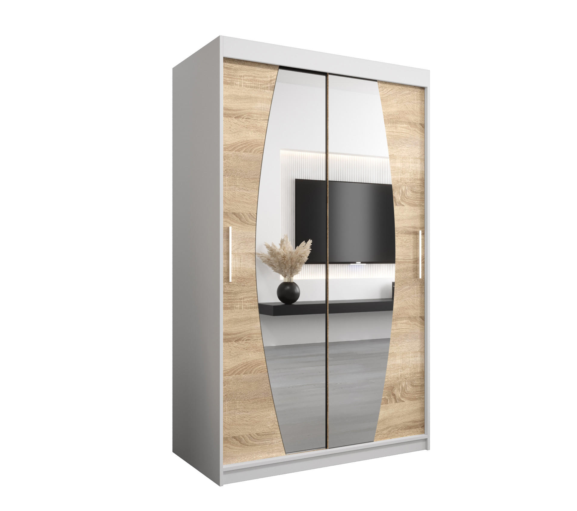 SCHWEBETÜRENSCHRANK 200/120/62 2-türig - Silberfarben/Weiß, Holz/Kunststoff (120/200/62cm) - Abiks Möbel
