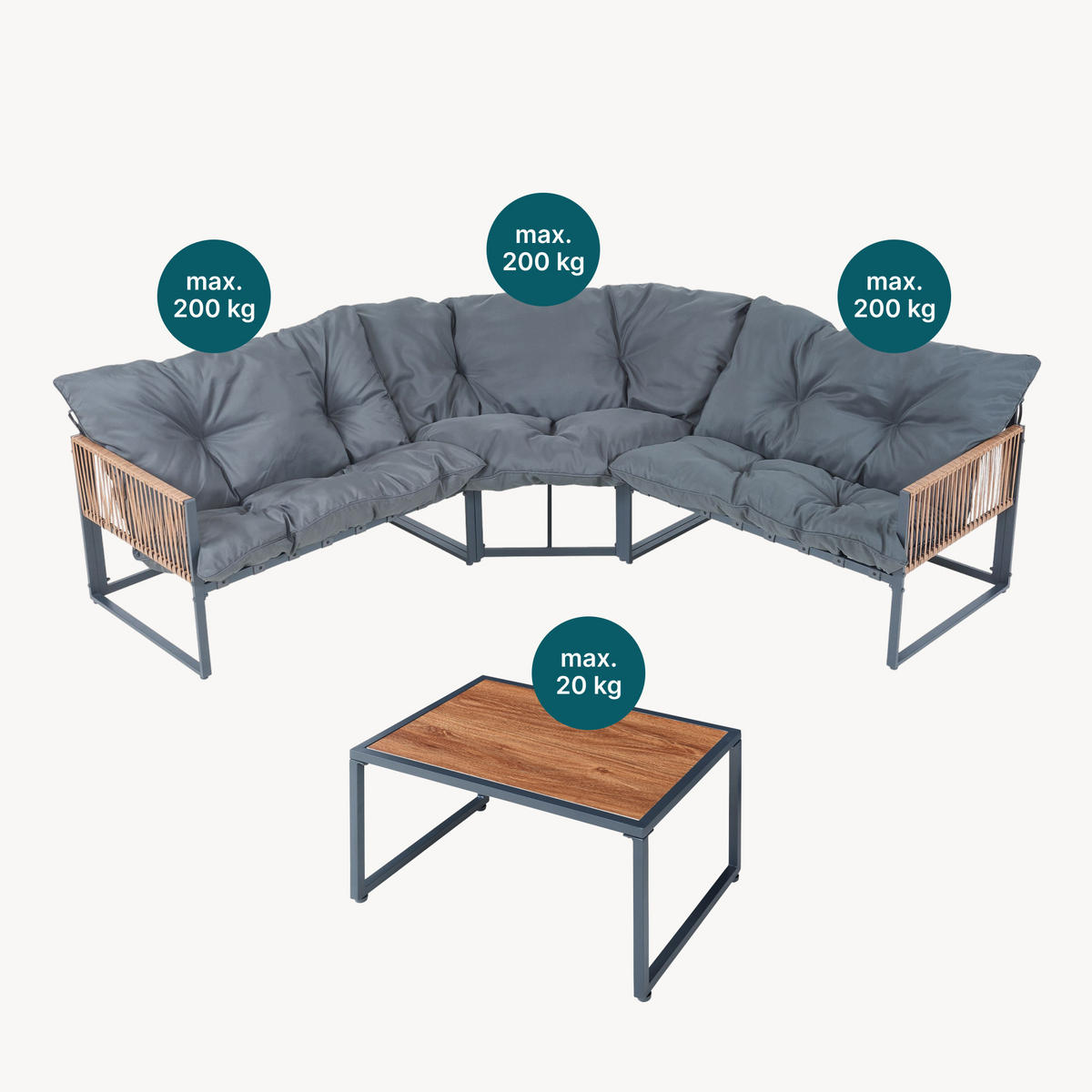 GARTENMÖBEL-SET 4 TLG. Karg - Dunkelgrau/Eichefarben, Kunststoff/Metall - casa.pro