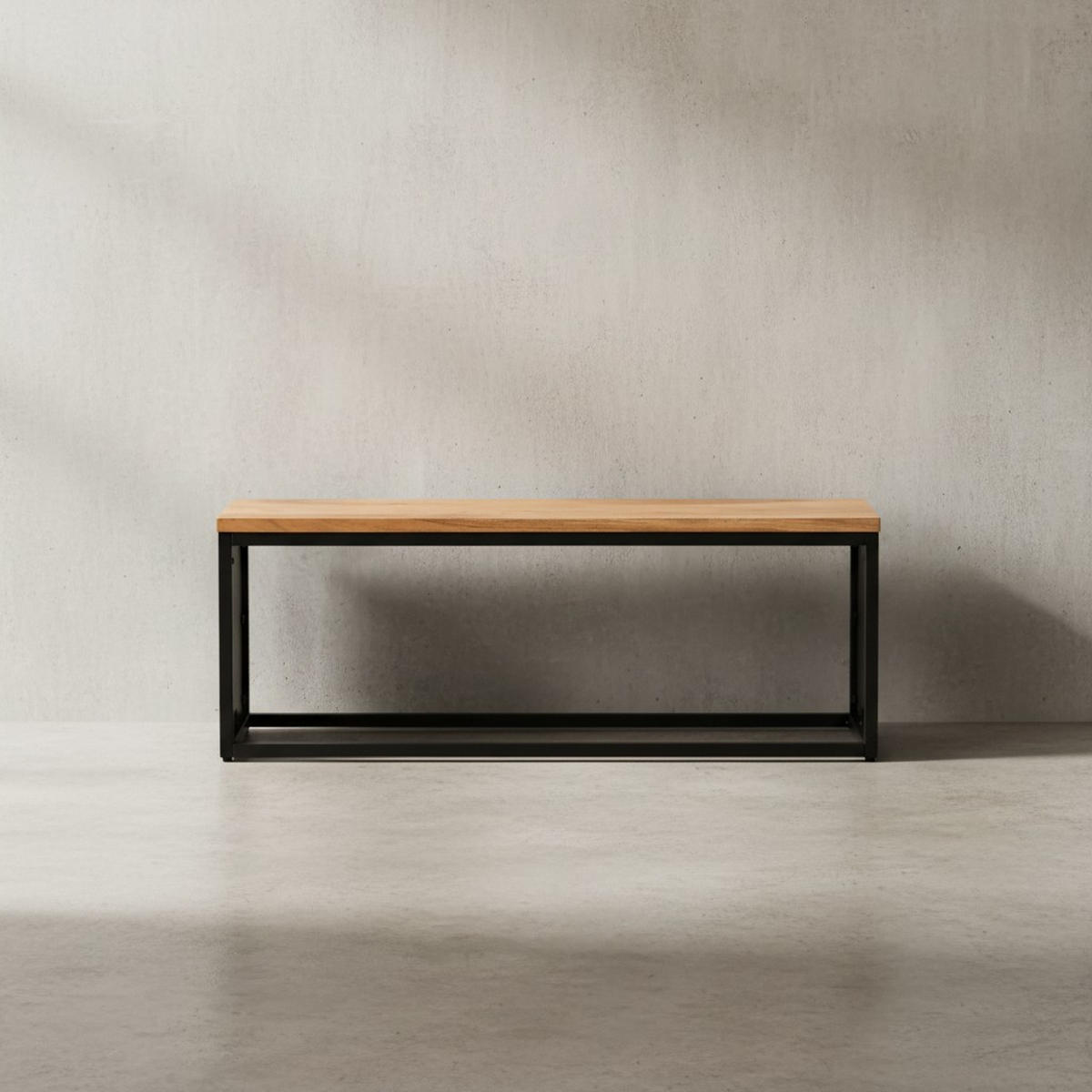 SITZBANK – Akazie Massivholz/Steinoptik, 120x45x35 cm, Metallgestell - Schwarz/Braun, Holz/Metall (120/45/35cm) - KADIMA DESIGN