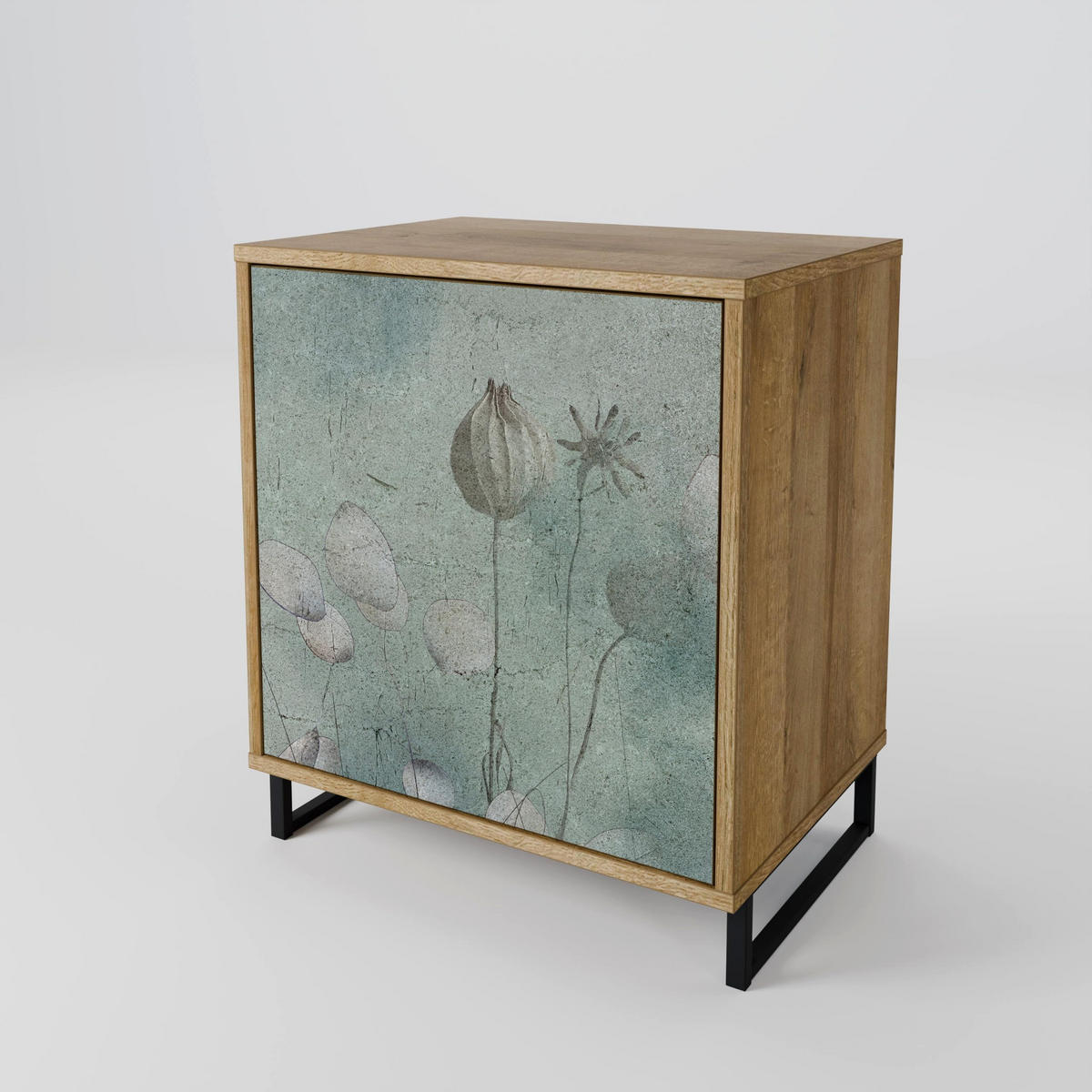 SIDEBOARD NIGHT LADY, Eichefarben, 57,5x42x70,5 cm, Schwarze Metall-Sternfüße - Eichefarben/Multicolor, Holzwerkstoff/Metall (57.5/70.5/42cm) - SpaceRebels