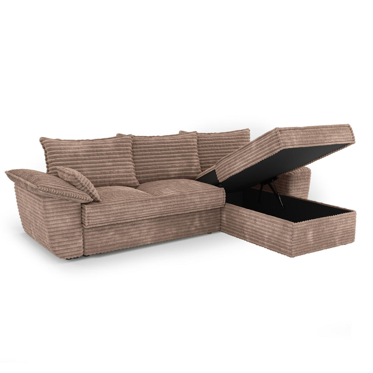 ECKSOFA RECHTS Gerippter Samt XXL Taupe 257cm - Taupe, Textil (257/168cm) - Sia Home
