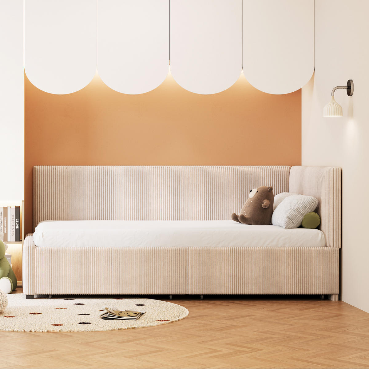 KINDERBETT 90/200 cm DE-01911, in Beige, mit Sofafunktion und 2 Schubladen - Beige, Holzwerkstoff (90/200cm) - ComfortXL