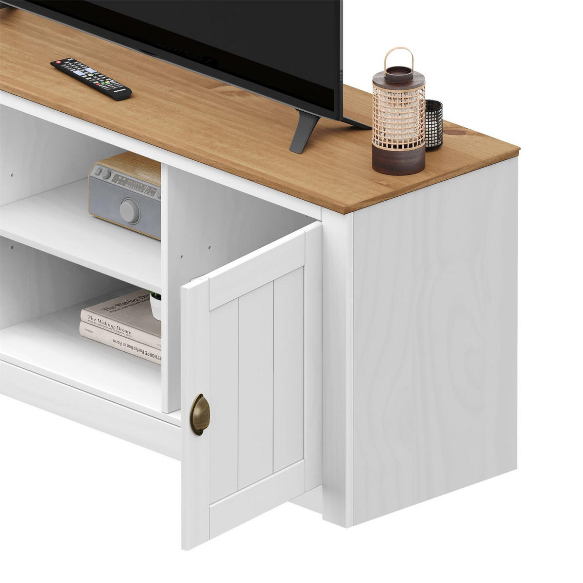 TV-LOWBOARD BOLTON - Weiß/Braun, Holz (138/57/40cm) - IDIMEX