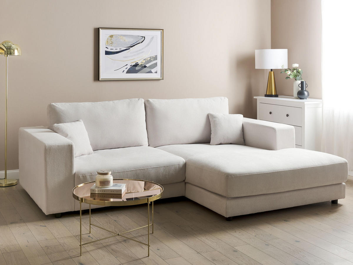 3-SITZER-ECKSOFA cremeweiß rechtsseitig Lofoten - Schwarz/Weiß, Textil (250/190cm) - Beliani
