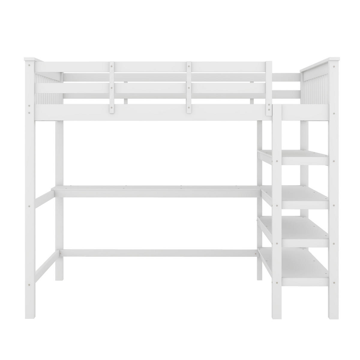 HOCHBETT 140/200 cm, Weiß mit Ablagefächern und Schreibtisch ohne Matratze - Weiß, Holz (140/200cm) - MIVRAY