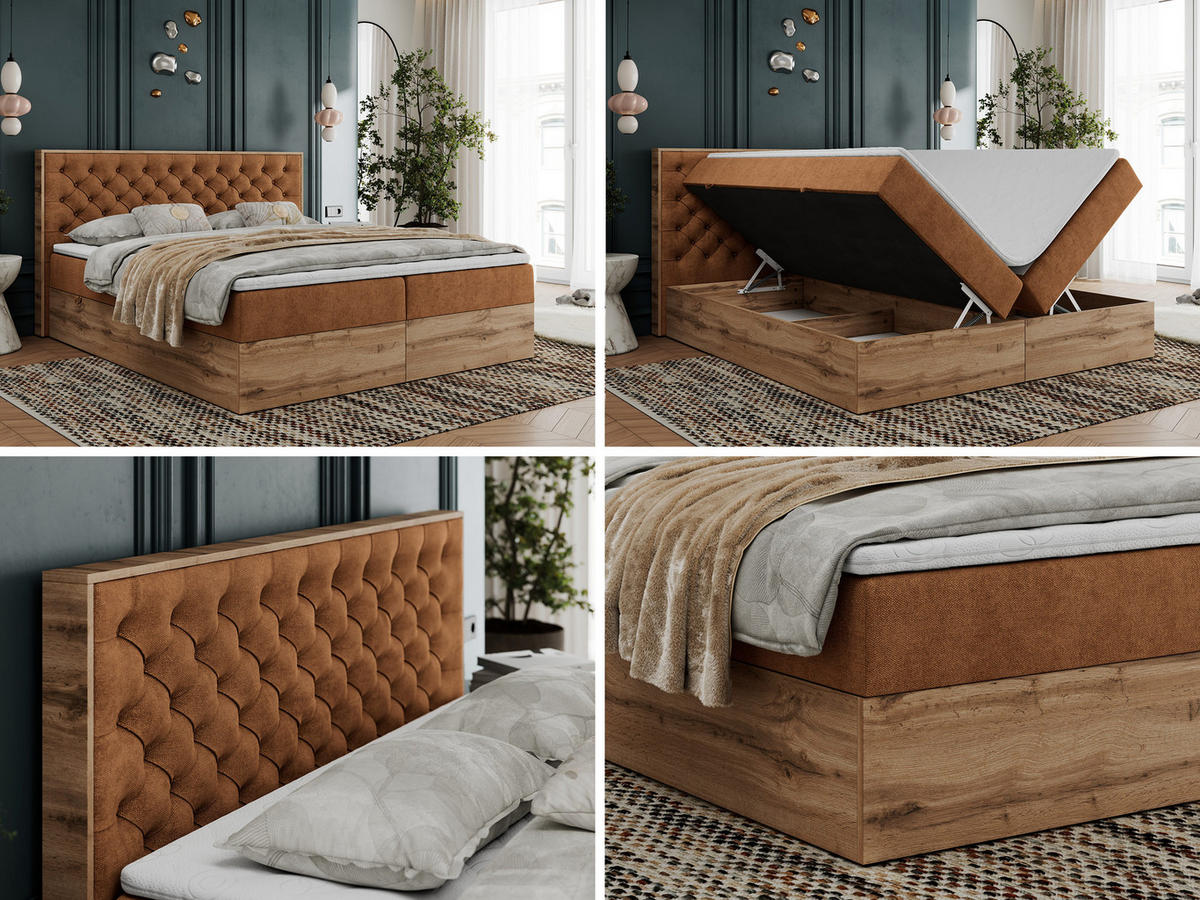BOXBETT ALBERO 3 - 180/200 Orange Struktur - H3 - Orange, Holz/Textil (180/200cm) - MKS