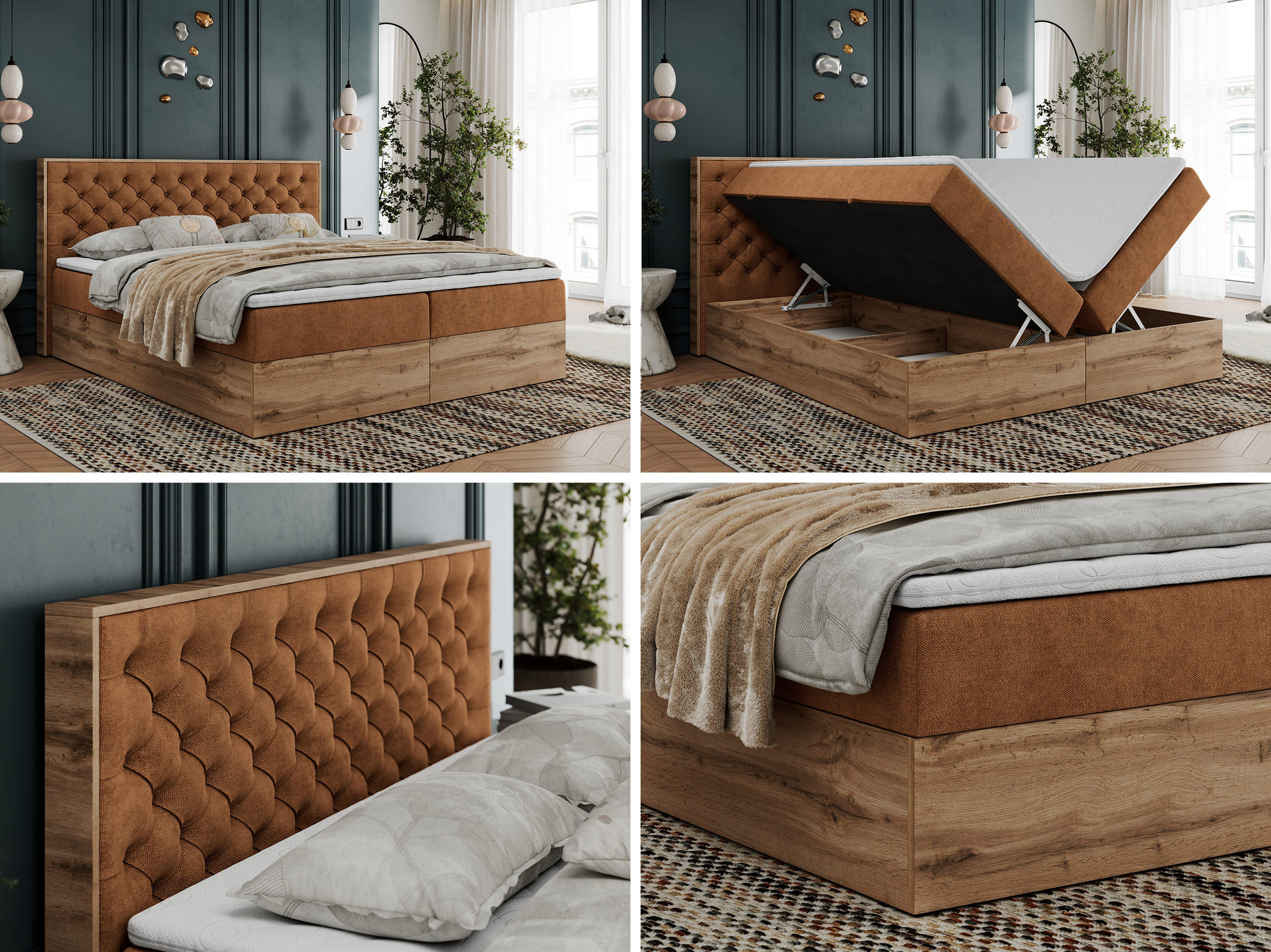 Thumbnail - MKS Boxbett, Orange, Textil, 2-Sitzer, H3, 7-Zonen, Rechteckig, 120x200 cm, Schlafzimmer, Betten, Boxspringbetten