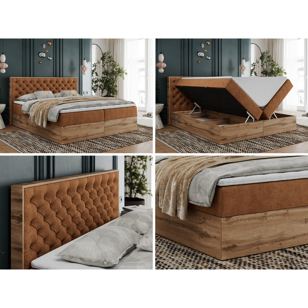 Thumbnail - MKS Boxbett, Orange, Textil, 2-Sitzer, H4, 7-Zonen, Rechteckig, 180x200 cm, Schlafzimmer, Betten, Boxspringbetten
