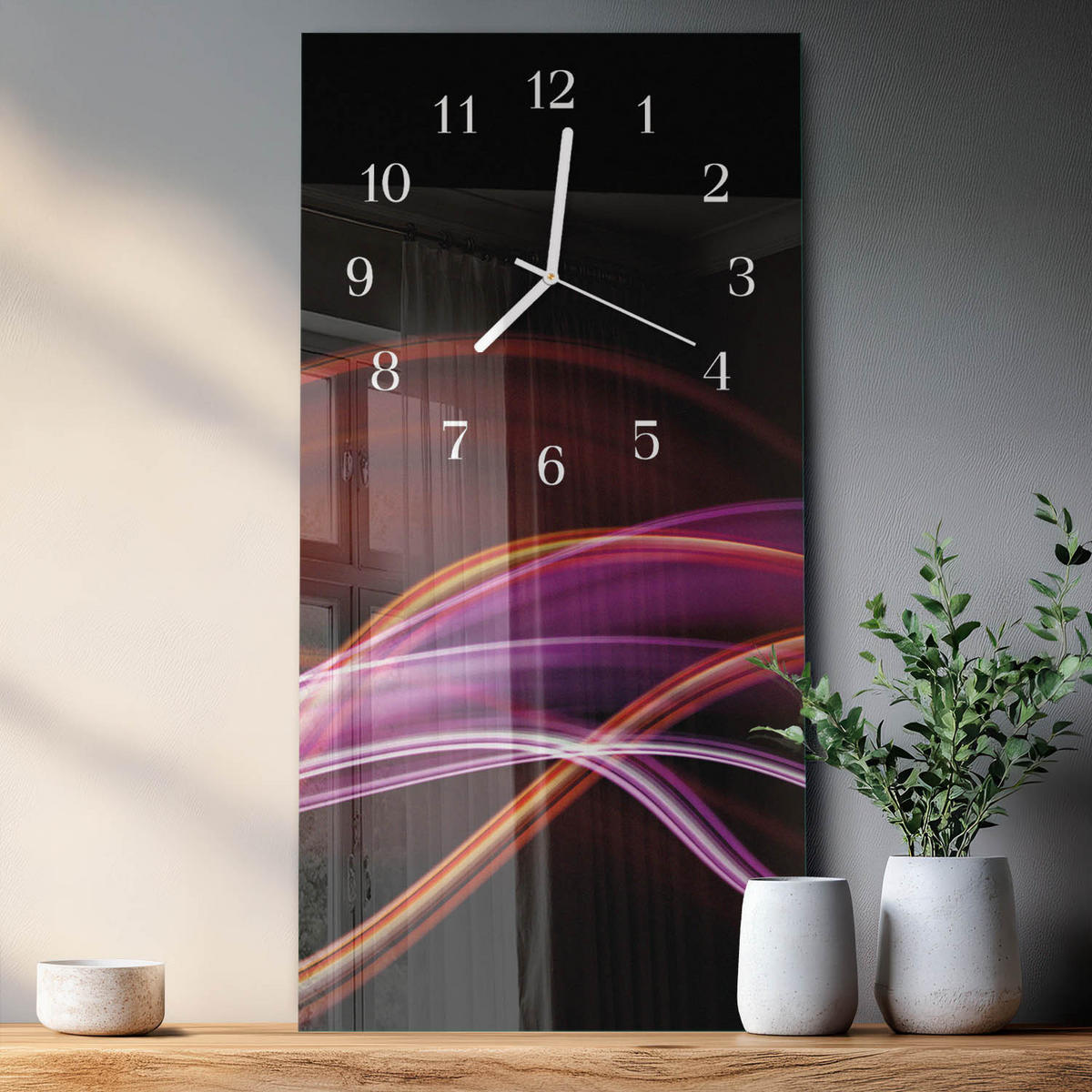 WANDUHR 30x60 cm - Rosen - Lila, Glas (30/60/0.4cm) - TULUP