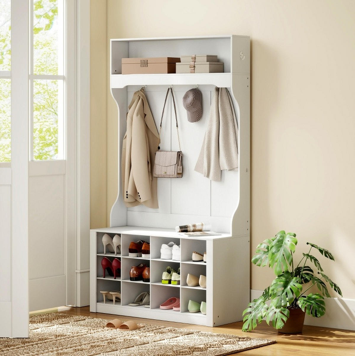GARDEROBE 100/172,2/35 cm Weiß aus Spanplatten und MDF mit Sitzbank und Schuhfächern - Weiß, Holzwerkstoff (35/172.2/100cm) - OKMYHOME
