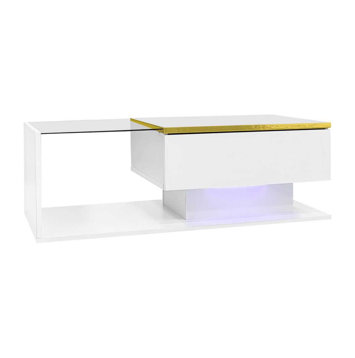 COUCHTISCH 90/50/32,5 cm in Hochglanz-Weiß mit LED-Beleuchtung und Glasplatte - Weiß, Holzwerkstoff (90/50/32.5cm) - Flora Grace