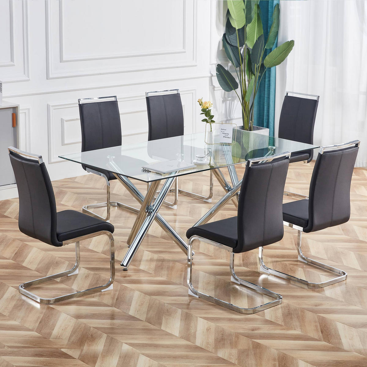 FREISCHWINGER 4er Set Kunstleder Schwarz Metallgestell 120kg - Schwarz, Leder (42/100/54cm) - FLIEKS