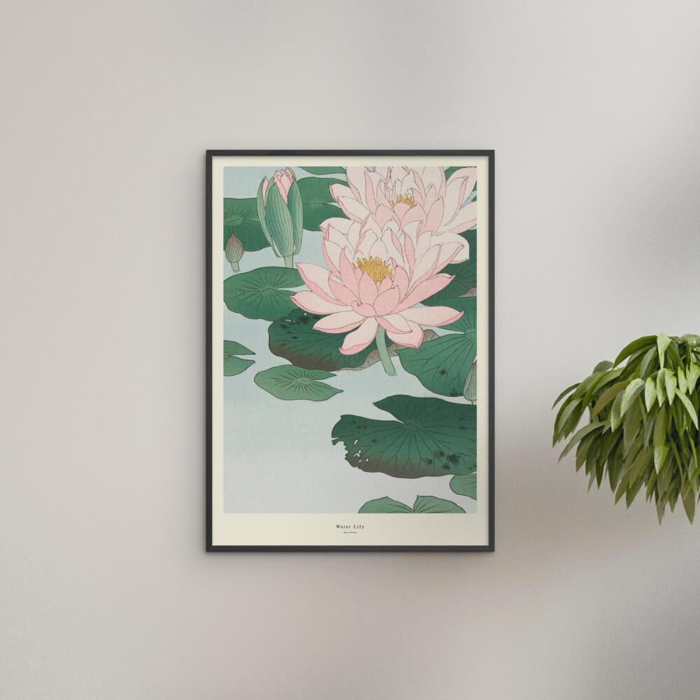 POSTER mit Rahmen A.P. Atelier - Water Lily - Schwarz/Grün, Holz/Papier (70/100cm) - Poster&Frame