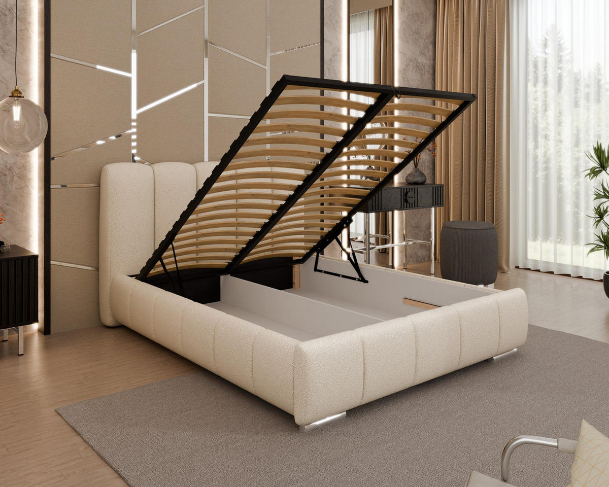 POLSTERBETT Zaira 140x200cm – Elegantes Polsterbett für modernen Wohnstil , ohne matratze, beige - Beige, Holz (120/200cm) - Homesy