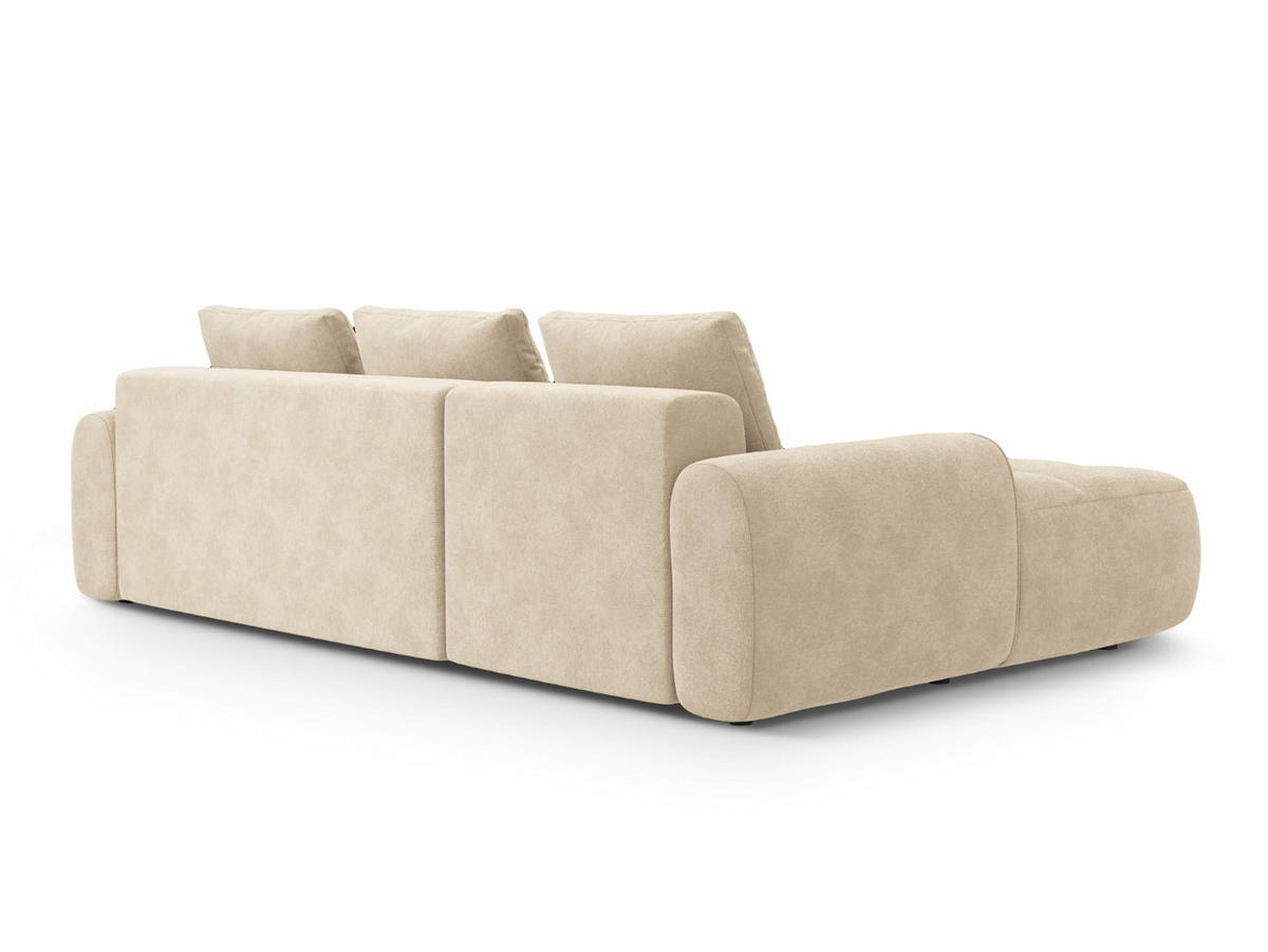 AUSKLAPPBARES-ECKSOFA links mit Container Linz aus Samt leichtes beige 3 Sitzplätze - Creme, Textil (142/275cm) - Cosmopolitan Design